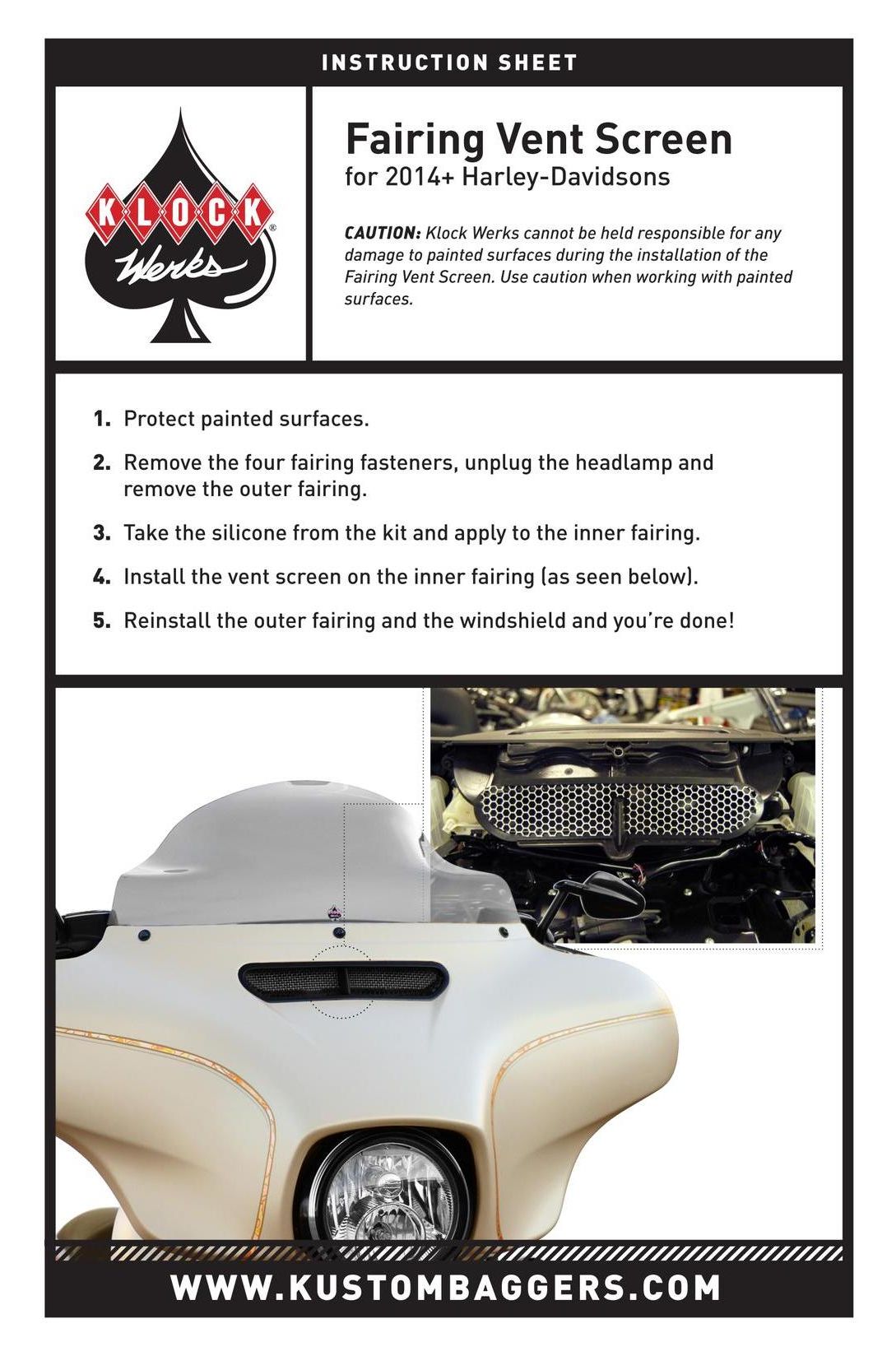 Fairings Klock Werks Batwing Fairing Vent Screen For Harley Touring 2014-2022 - Image 6